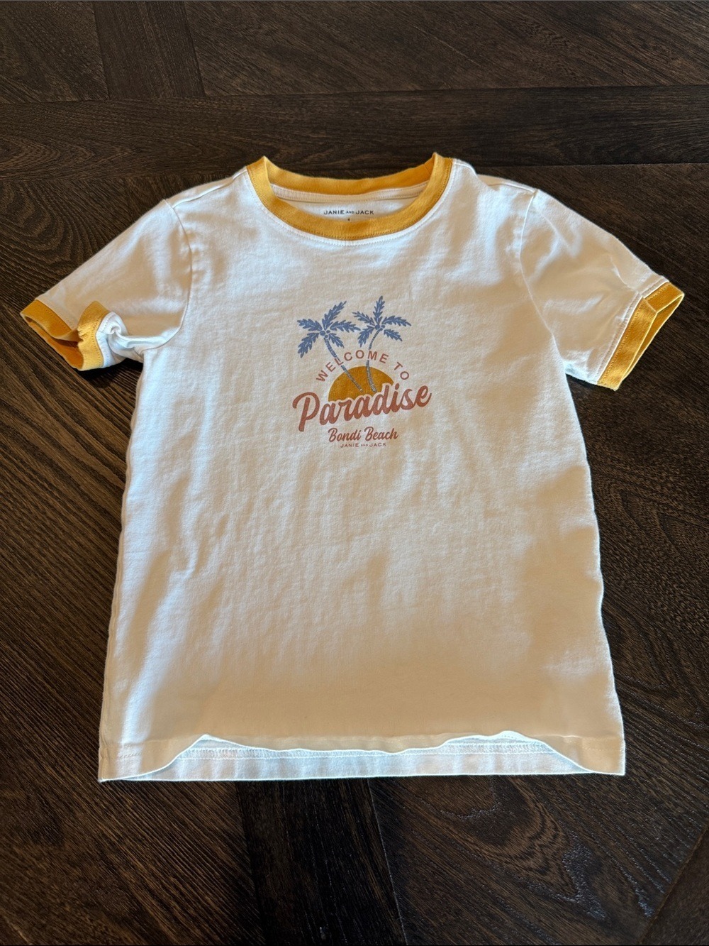 Janie and Jack White Yellow Trim Paradise Graphic Tee